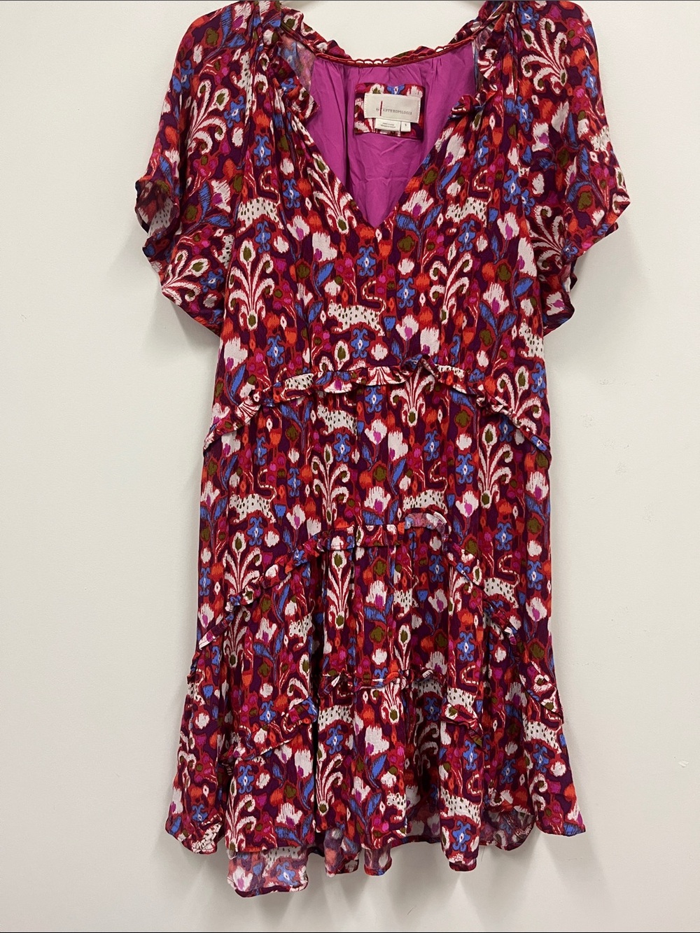 Anthropologie Fuchsia Floral Ruffled Dress size S